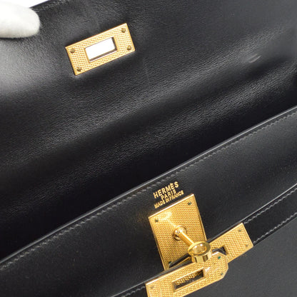 Hermes * 2003 Black Box Calf Kelly 32 Guilloche Sellier 2way Shoulder Handbag