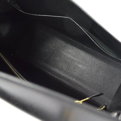 Hermes * 2003 Black Box Calf Kelly 32 Guilloche Sellier 2way Shoulder Handbag