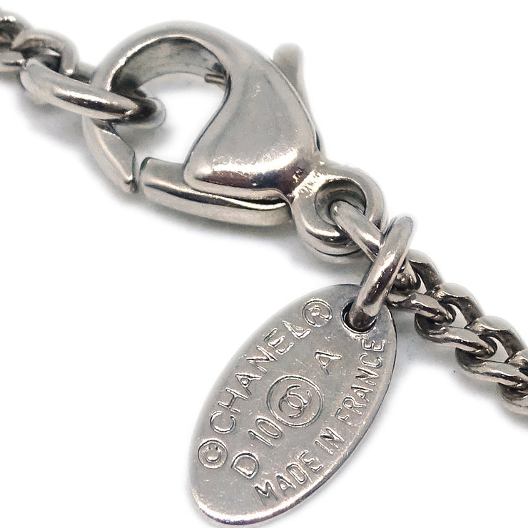 Chanel Silver Necklace Pendant Rhinestone D10A