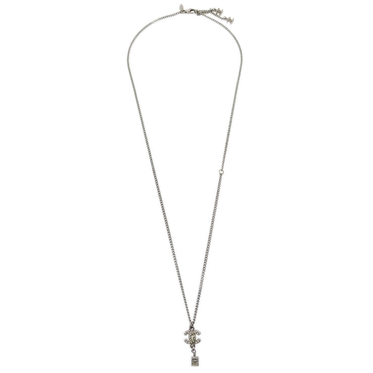 Chanel CC Chain Necklace Pendant Rhinestone Silver A11A