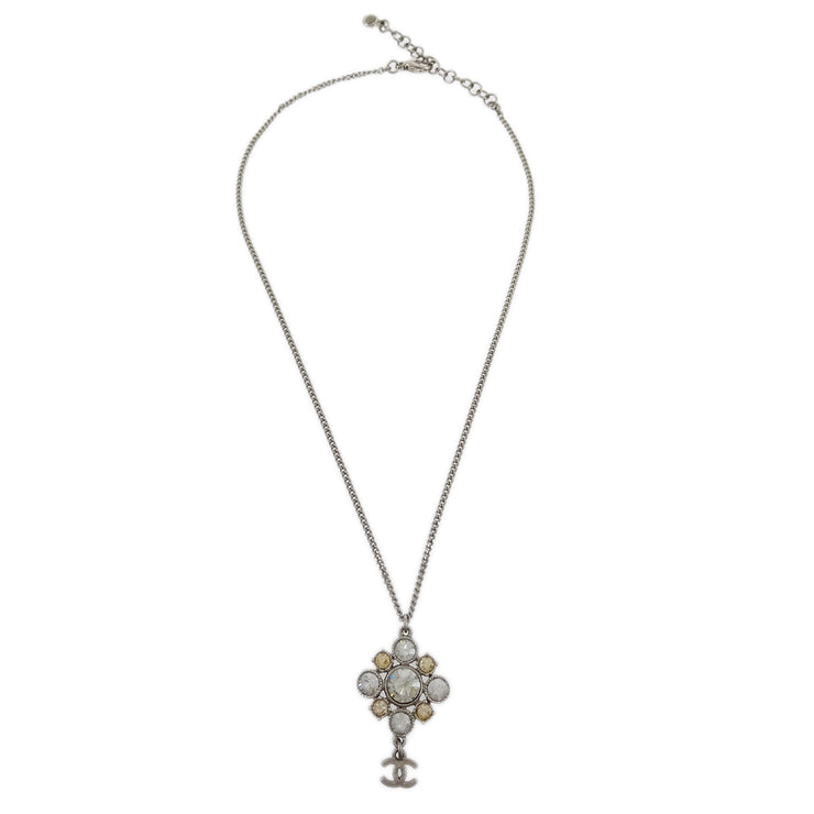Chanel Silver Necklace Pendant Rhinestone 10V