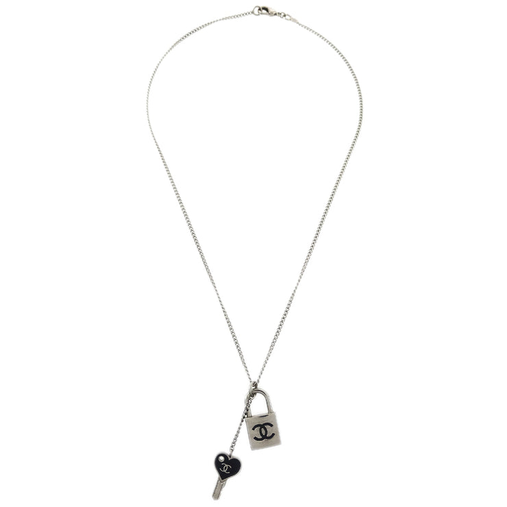 Chanel Padlock Key Chain Necklace Pendant Silver 07P