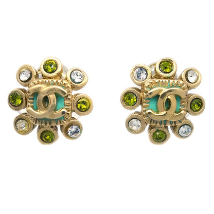 Chanel Rhinestone Piercing Earrings Gold 05P