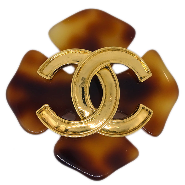 Chanel Clover Brooch Pin Brown 94P