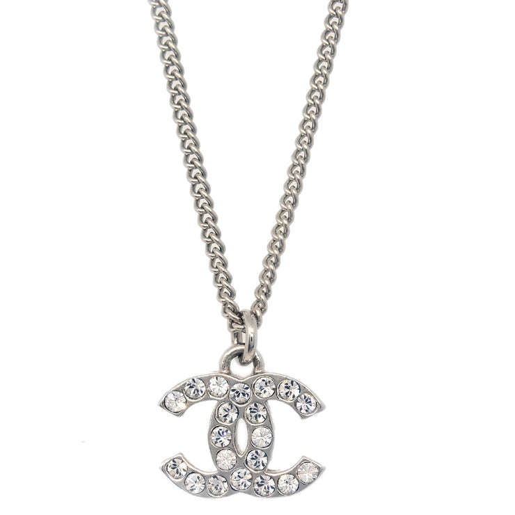 Chanel CC Chain Necklace Pendant Rhinestone Silver F12V