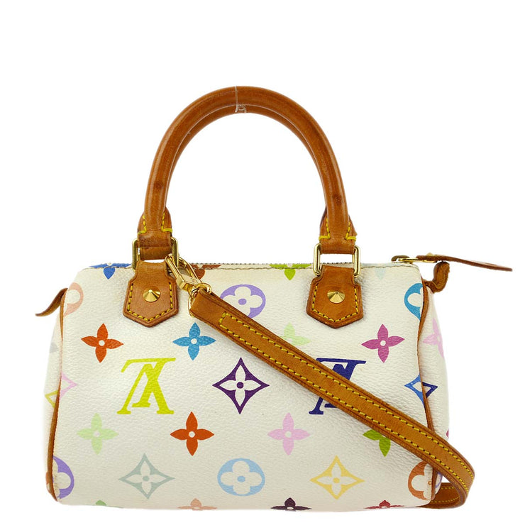 Damage Louis Vuitton White Monogram Multicolor Mini Speedy 2way Shoulder Handbag M92645