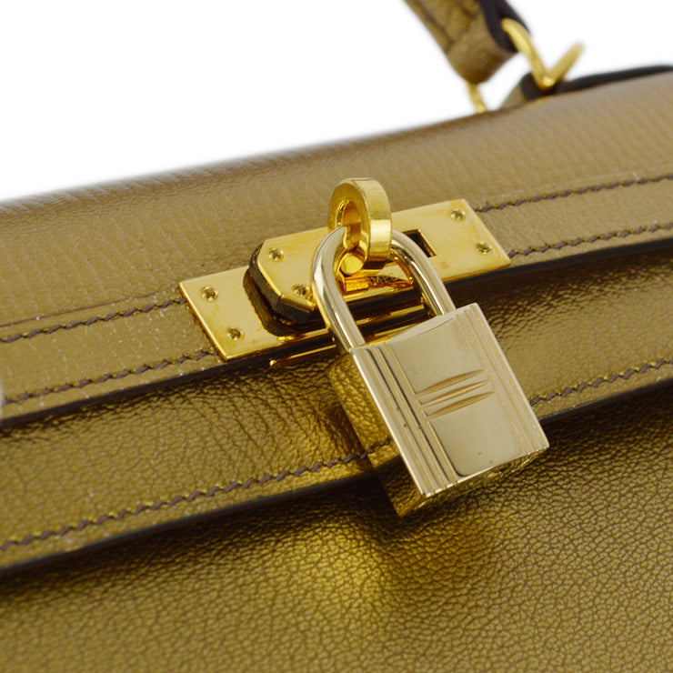 Hermes * 2005 Gold Chevre Kelly 25 Sellier 2way Shoulder Handbag