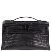 Hermes * 2010 So Black Crocodile Niloticus Kelly Pochette Handbag