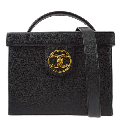 Chanel 1994-1996 Black Caviar Vanity 2way Shoulder Handbag