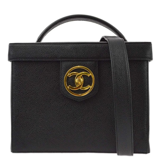 Chanel 1994-1996 Black Caviar Vanity 2way Shoulder Handbag