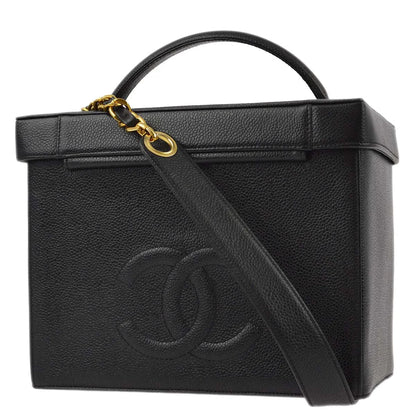 Chanel 1994-1996 Black Caviar Vanity 2way Shoulder Handbag