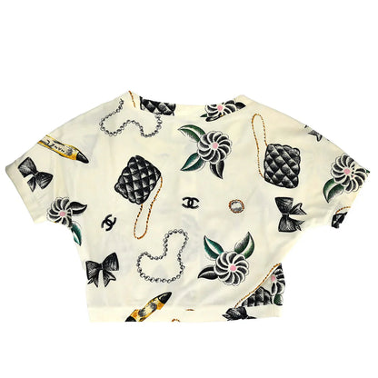 Chanel Icons Print Cropped T-shirt Ivory 96P #38