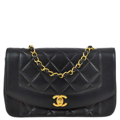 Chanel 1996-1997 Black Lambskin Small Diana Shoulder Bag