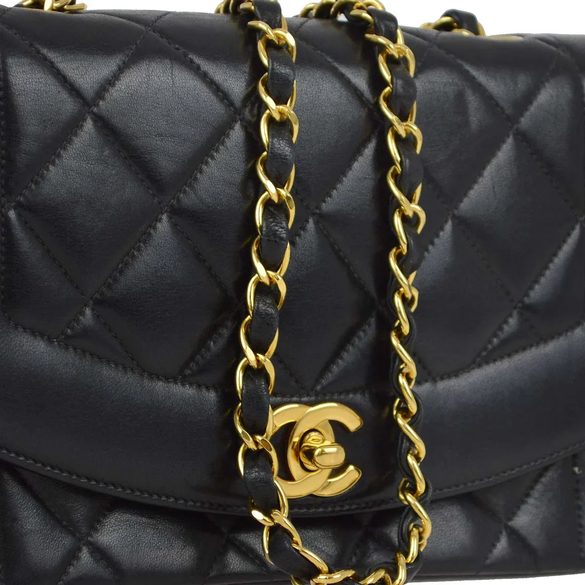 Chanel 1996-1997 Black Lambskin Small Diana Shoulder Bag
