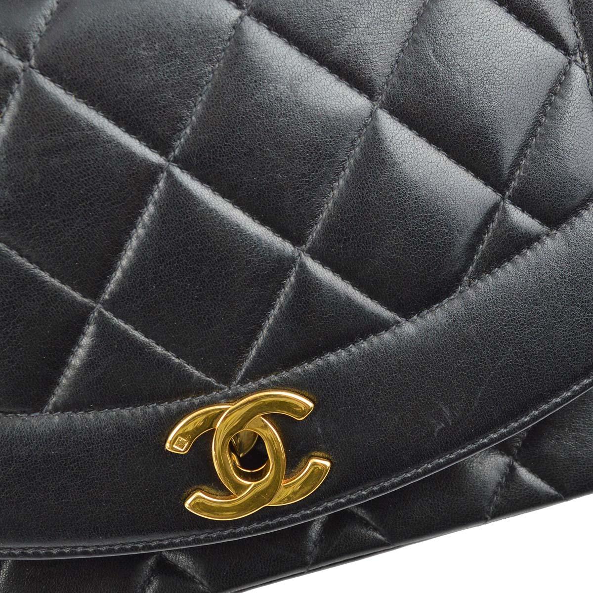 Chanel 1996-1997 Black Lambskin Small Diana Shoulder Bag