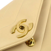 Chanel Beige Lambskin V Stitch Shoulder Bag