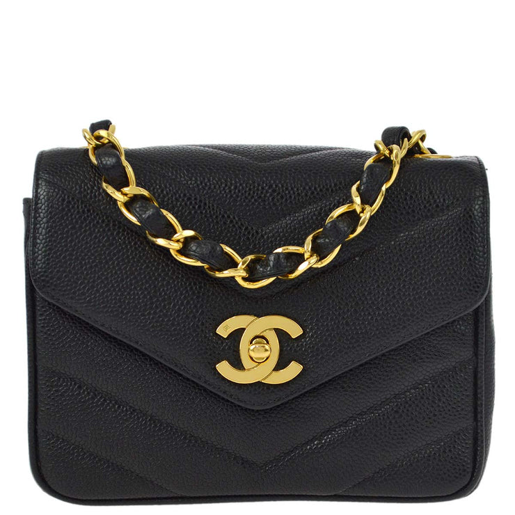 Chanel Black Caviar V-Stitch Mini Square Shoulder Bag 17