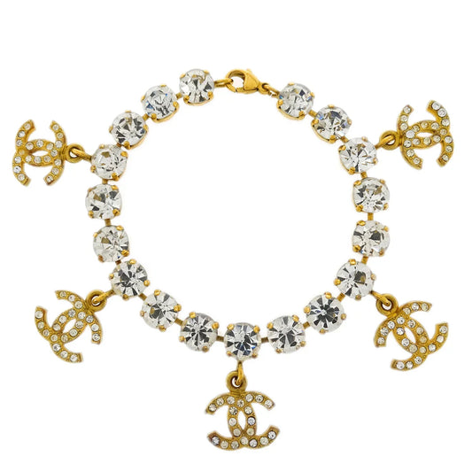 Chanel Rhinestone Chain Bracelet Gold 95P