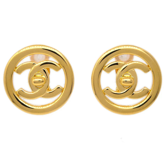 Chanel CC Turnlock Button Earrings Gold Clip-On 97P