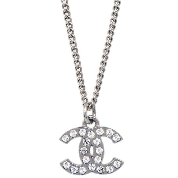 Chanel Silver Necklace Pendant Rhinestone F12W