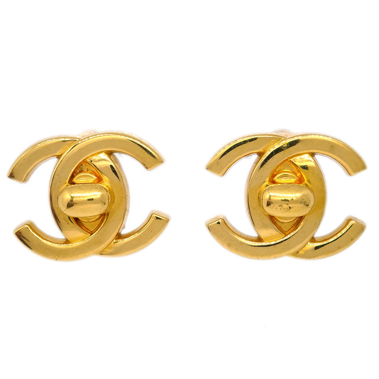 Chanel CC Turnlock Earrings Clip-On Gold Large 97P