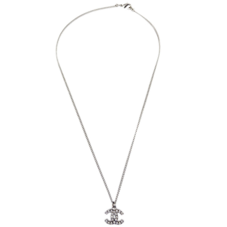Chanel CC Chain Necklace Pendant Rhinestone Silver F13V
