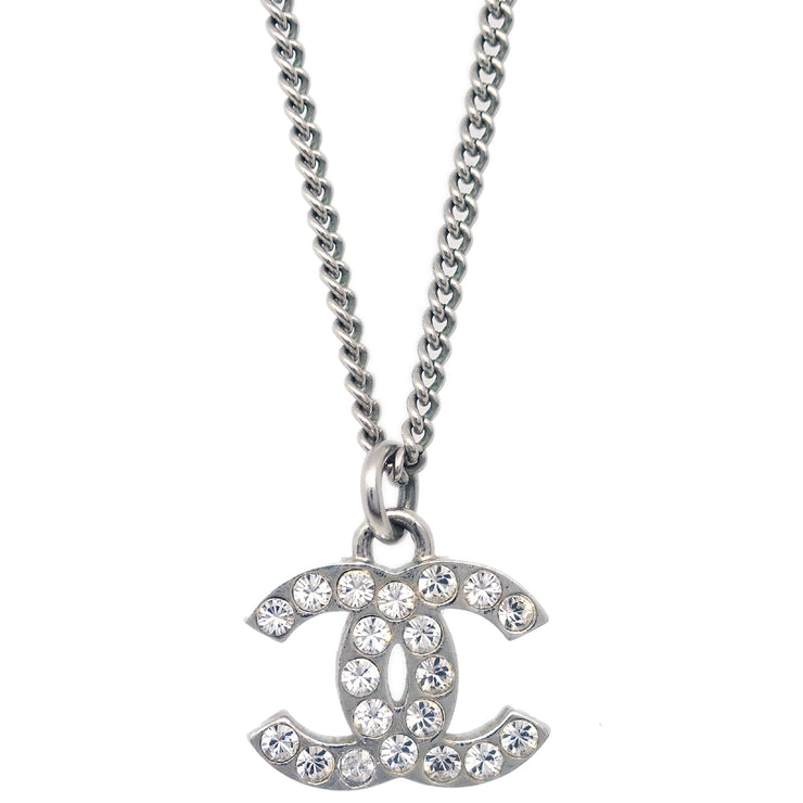 Chanel CC Chain Necklace Pendant Rhinestone Silver F13V