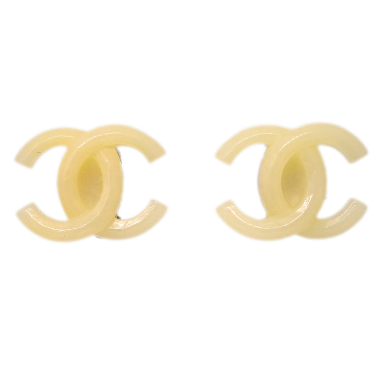 Chanel CC Earrings Clip-On White Ivory Acrylic 02P