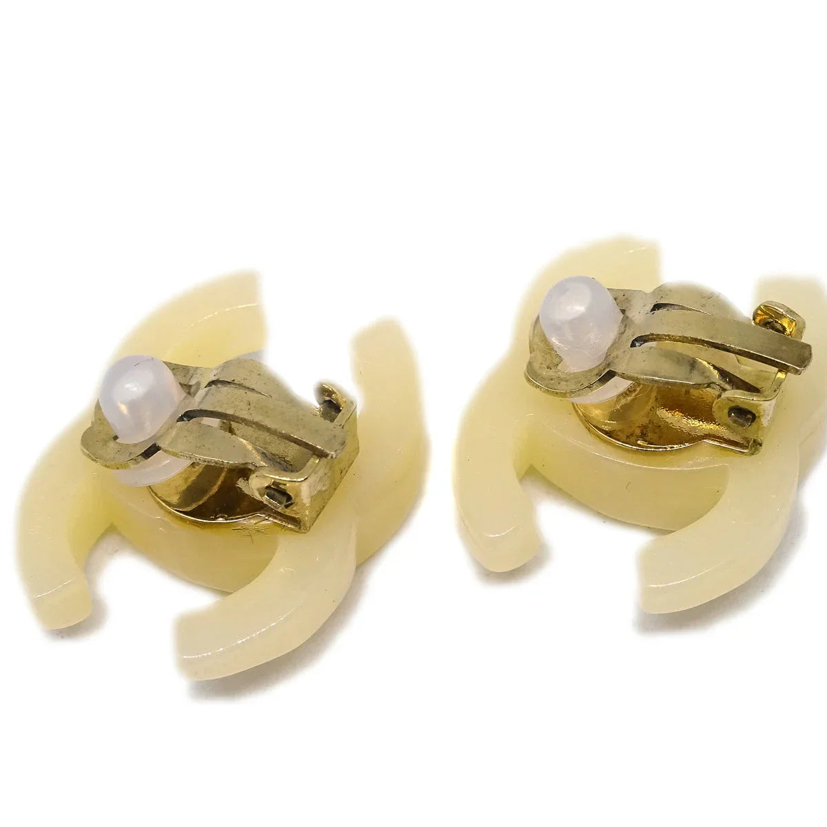 Chanel CC Earrings Clip-On White Ivory Acrylic 02P