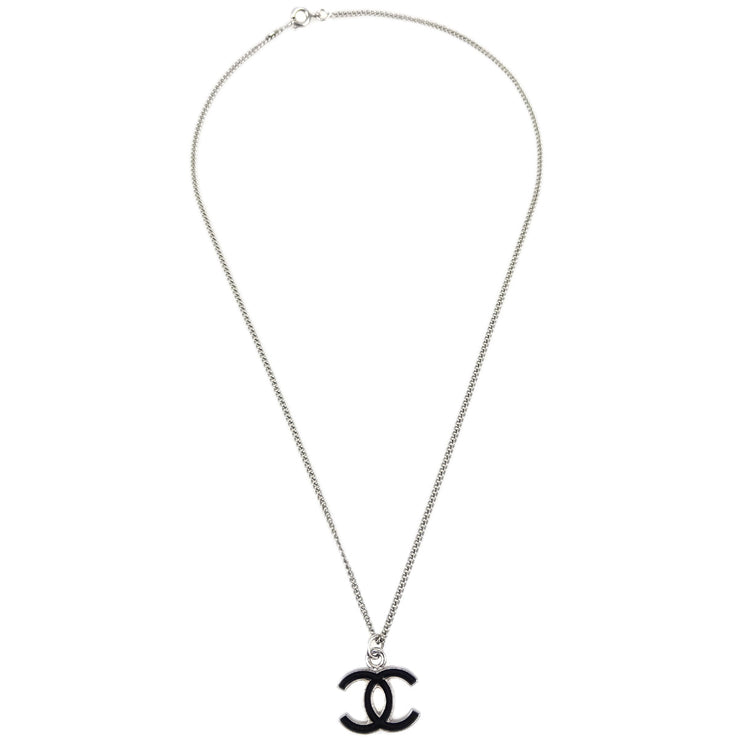 Chanel Chain Necklace Silver Black 04A