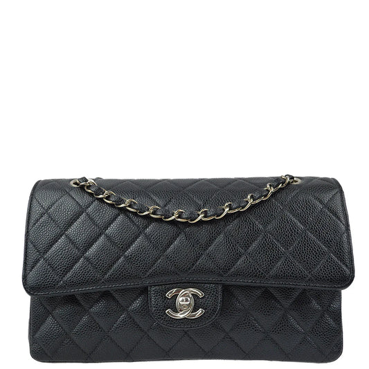 Chanel 2000-2001 Black Caviar Medium Classic Double Flap Shoulder Bag