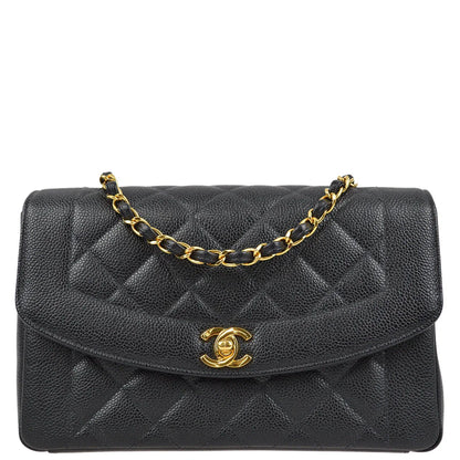 Chanel 1997-1999 Black Caviar Medium Diana Shoulder Bag