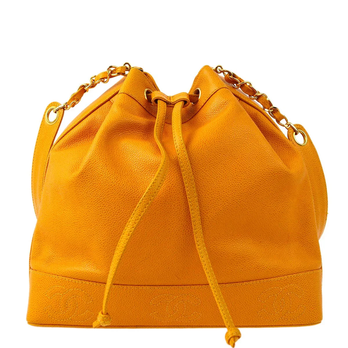 Chanel 1996-1997 Orange Caviar Triple CC Bucket Shoulder Bag