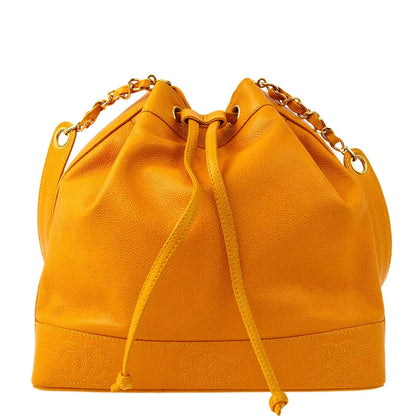 Chanel 1996-1997 Orange Caviar Triple CC Bucket Shoulder Bag