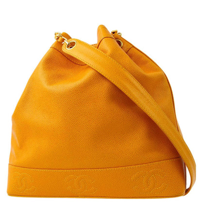 Chanel 1996-1997 Orange Caviar Triple CC Bucket Shoulder Bag