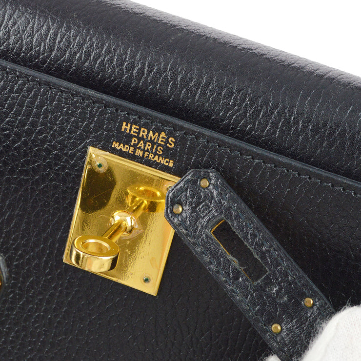 Hermes 2003 Black Ardennes Kelly 28 Sellier 2way Shoulder Handbag