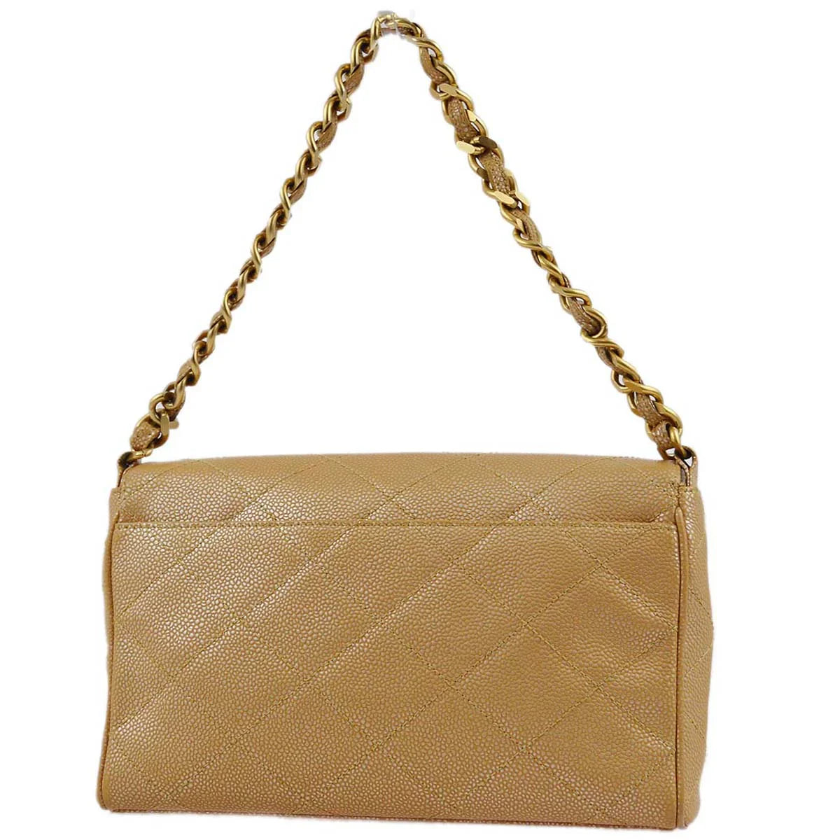 Chanel 2000-2001 Beige Caviar Chain Shoulder Bag 25