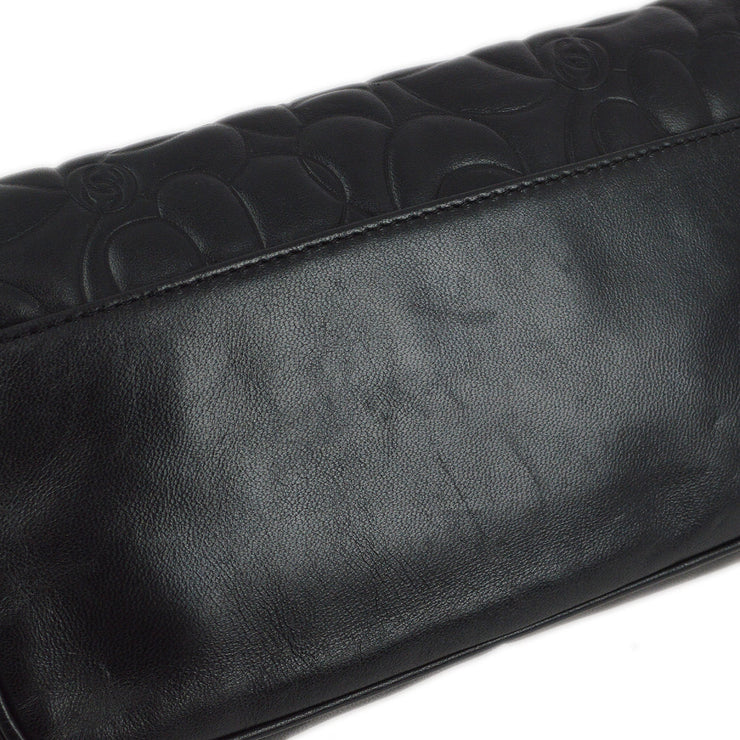 Chanel Black Lambskin Camellia Full Flap Handbag