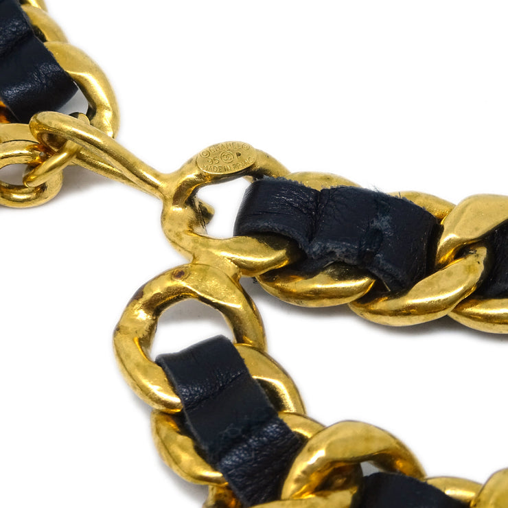 Chanel Gold Black Medallion Chain Belt 95P Small Good