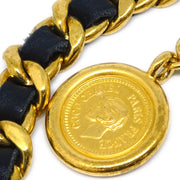 Chanel Gold Black Medallion Chain Belt 95P Small Good