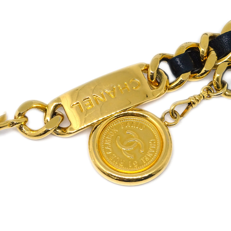 Chanel Gold Black Medallion Chain Belt Small Good
