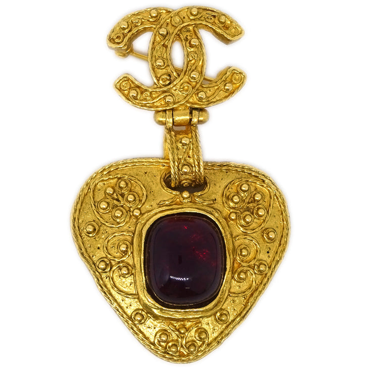 Chanel Gripoix Brooch Pin Gold Red 94A
