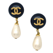 Chanel Artificial Pearl Dangle Earrings Clip-On Gold 96P