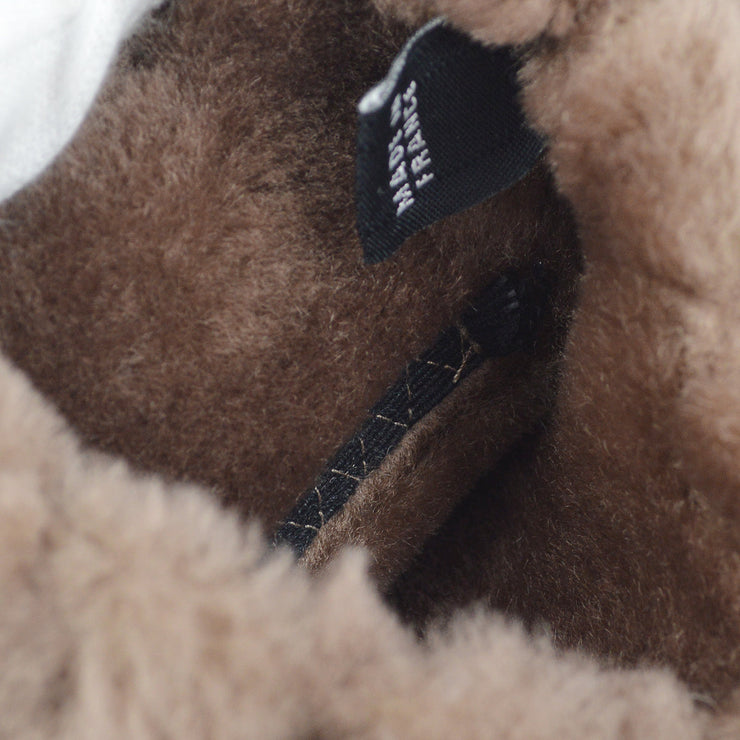 Chanel Brown Fur Lambskin Gloves #7 1/2 Small Good