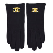 Chanel Black Velvet Rhinestone Gloves #7 Small Good