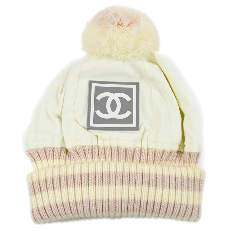 Chanel Ivory Sport Line Knitted Hat #L Small Good