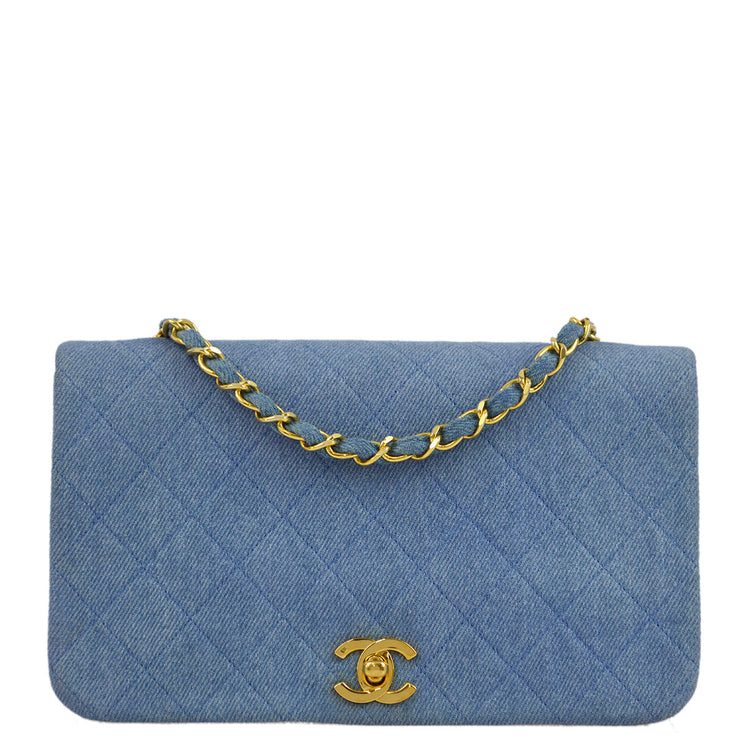 Chanel 1989-1991 Denim Turnlock Small Full Flap Bag
