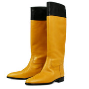 Chanel * Beige Leather Long Boots Shoes #37