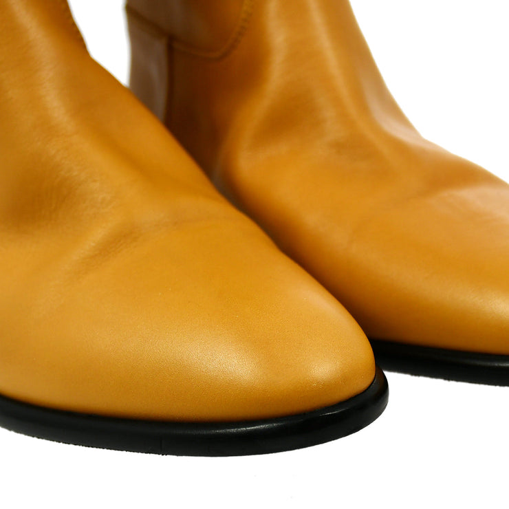 Chanel * Beige Leather Long Boots Shoes #37