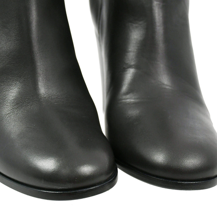 Chanel * Gray Leather Short Boots Shoes #36C